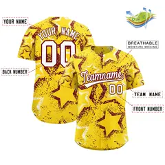 Gold White Crimson Graffiti Star Ink Texture Baseball Jersey 2