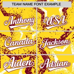 Gold White Crimson Graffiti Star Ink Texture Baseball Jersey 3