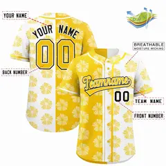 Gold White Flower Graffiti Split Baseball Jersey 2