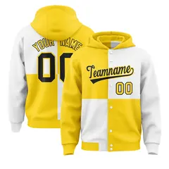 Gold White Four Squares Color Block Varsity Letterman Jacket Hoodie