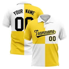 Gold White Four Squares Performance Polo Shirt 1
