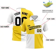 Gold White Four Squares Performance Polo Shirt 2