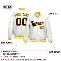 Gold White Full-Snap Varsity Faux Leather Letterman Jacket 2