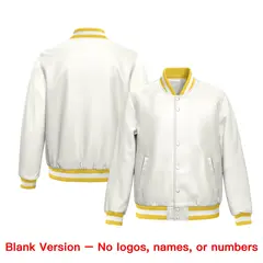 Gold White Full-Snap Varsity Faux Leather Letterman Jacket 6