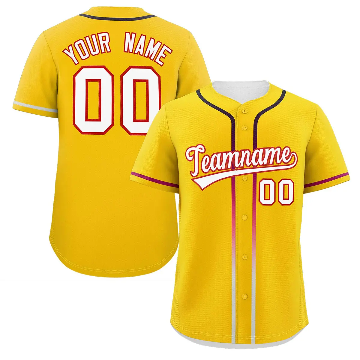 Gold White Gradient Ribbed Authentic Baseball Jersey