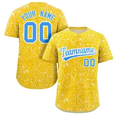 Gold White Graffiti Line Art Authentic Baseball Jersey