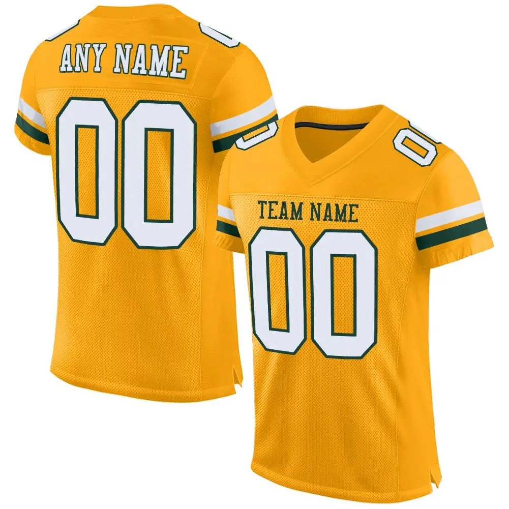 Gold White-Green Classic Style Mesh Football Jersey