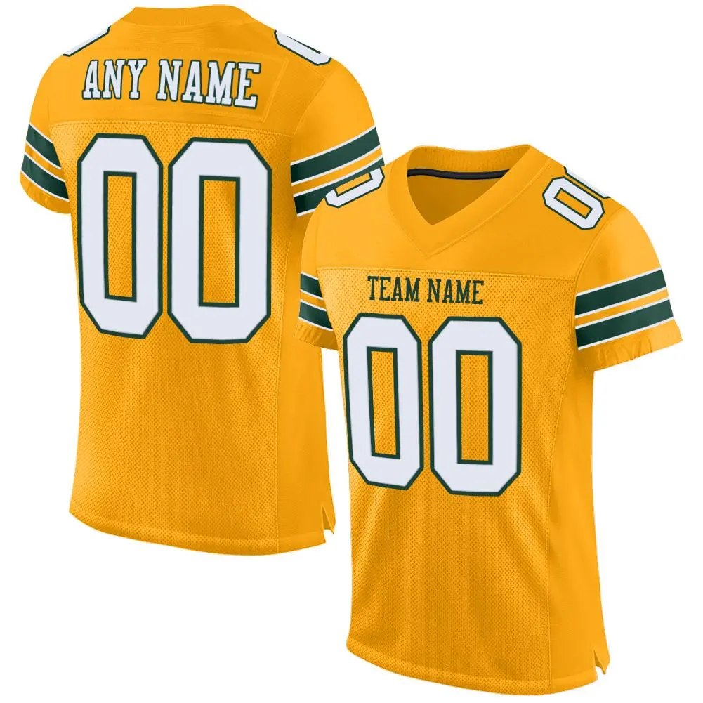 Gold White-Green Classic Style Mesh Football Jersey