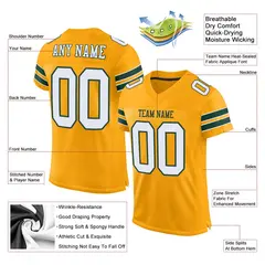 Gold White-Green Classic Style Mesh Football Jersey 2