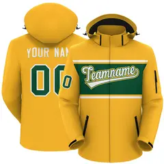 Gold White-Green Color Block Hooded Waterproof Jacket 1