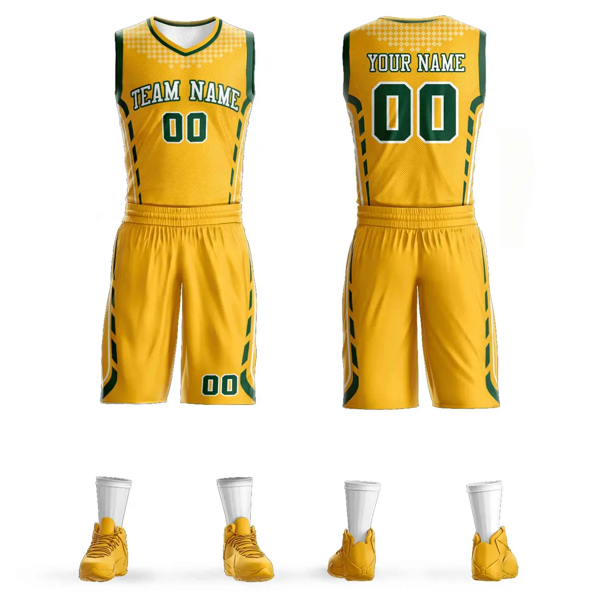 Gold White-Green Graffiti Oblique Bar Basketball Jersey