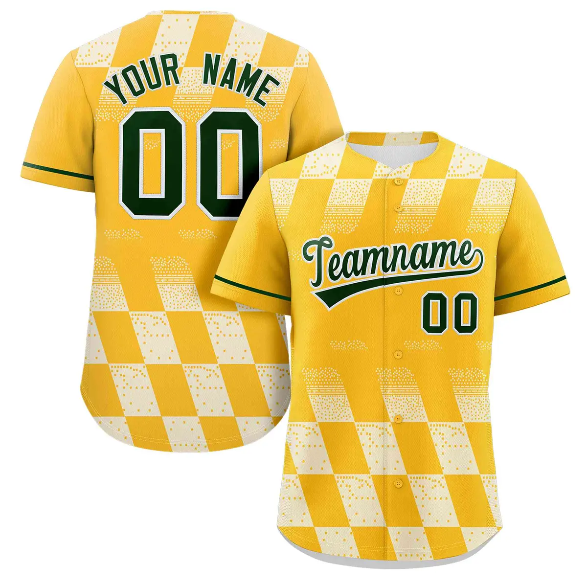 Gold White Grid Speckles Color Block Baseball Jersey