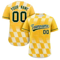 Gold White Grid Speckles Color Block Baseball Jersey