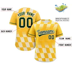 Gold White Grid Speckles Color Block Baseball Jersey 2
