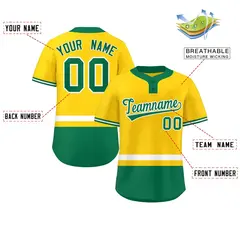 Gold White-Kelly Green Color Block Two-Button Softball Jersey 2