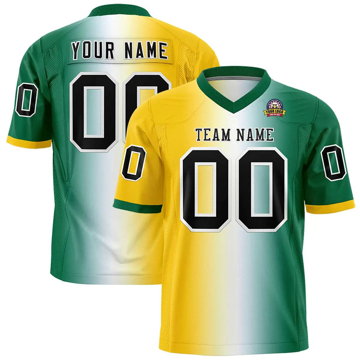 Gold White-Kelly Green Gradient Fashion Football Jersey