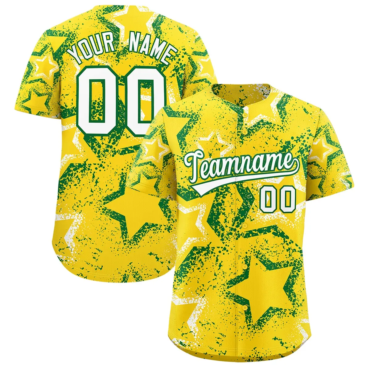Gold White Kelly Green Graffiti Star Ink Baseball Jersey
