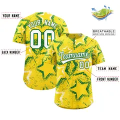 Gold White Kelly Green Graffiti Star Ink Baseball Jersey 2