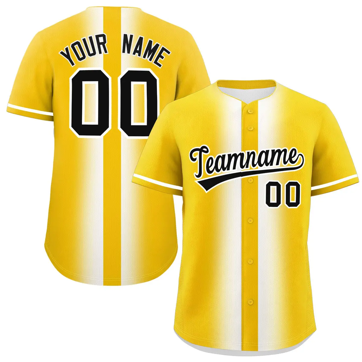 Gold White Lapel Gradient Fashion Baseball Jersey