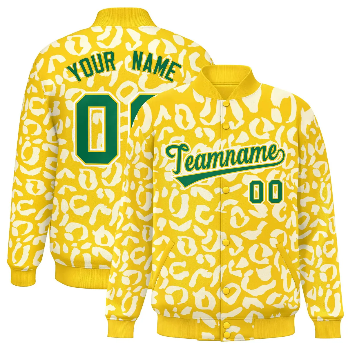 Gold White Leopard Graffiti Varsity Letterman Jacket