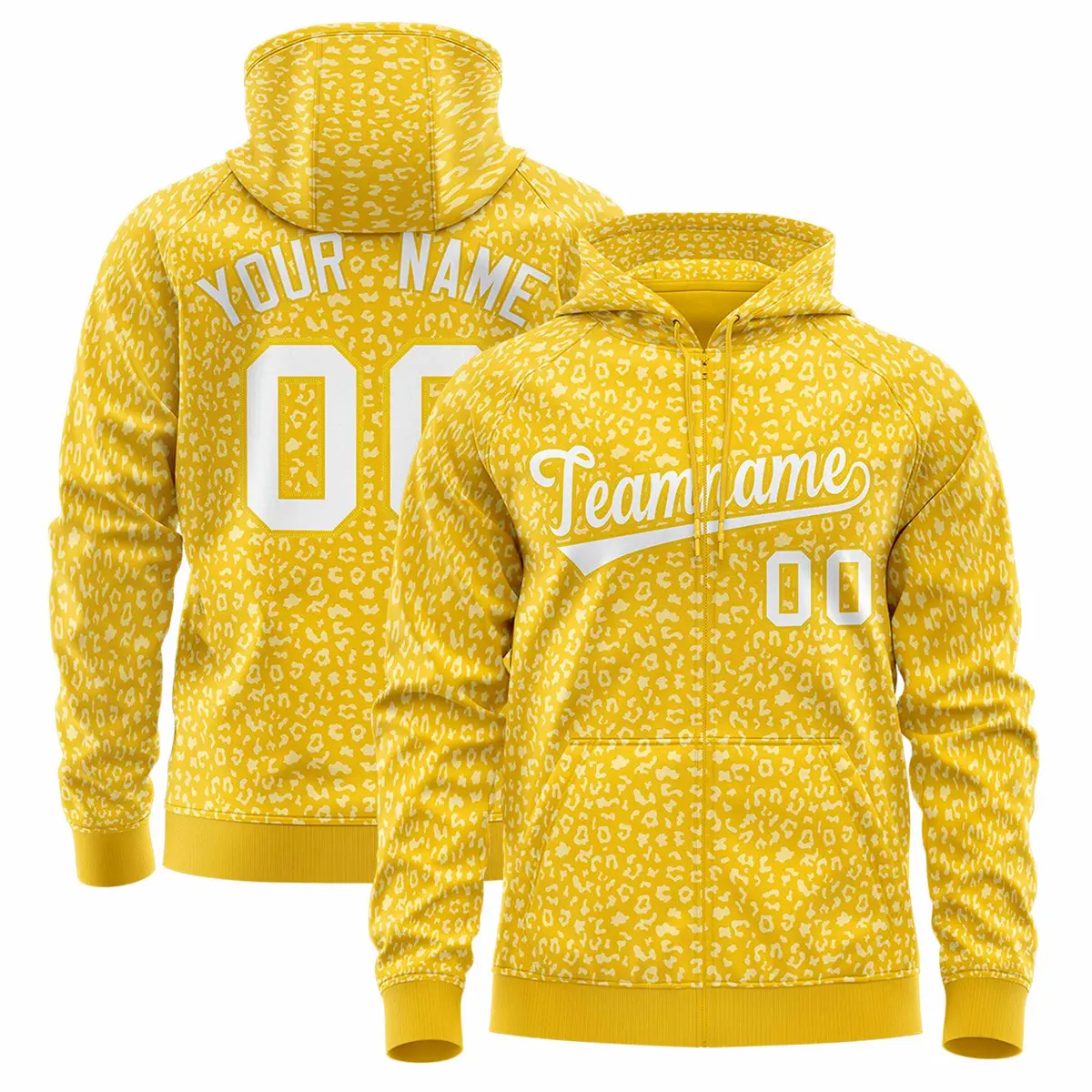 Gold White Leopard Print Varsity Letterman Jacket Hoodie