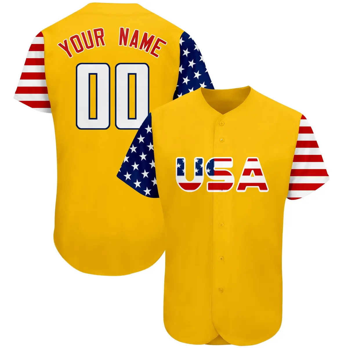 Gold White-Navy American Flag Baseball Jersey