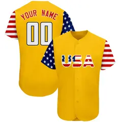 Gold White-Navy American Flag Baseball Jersey