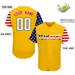 Gold White-Navy American Flag Baseball Jersey 2