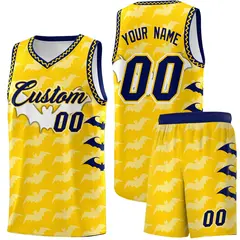 Gold White Navy Bat Pattern Halloween Basketball Jersey