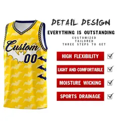 Gold White Navy Bat Pattern Halloween Basketball Jersey 2