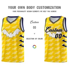 Gold White Navy Bat Pattern Halloween Basketball Jersey 3