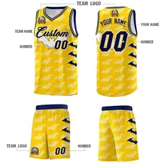 Gold White Navy Bat Pattern Halloween Basketball Jersey 5