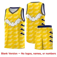 Gold White Navy Bat Pattern Halloween Basketball Jersey 7