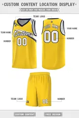 Gold White-Navy Chest Color Block Basketball Jersey 2