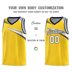 Gold White-Navy Chest Color Block Basketball Jersey 3