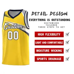 Gold White-Navy Chest Color Block Basketball Jersey 5