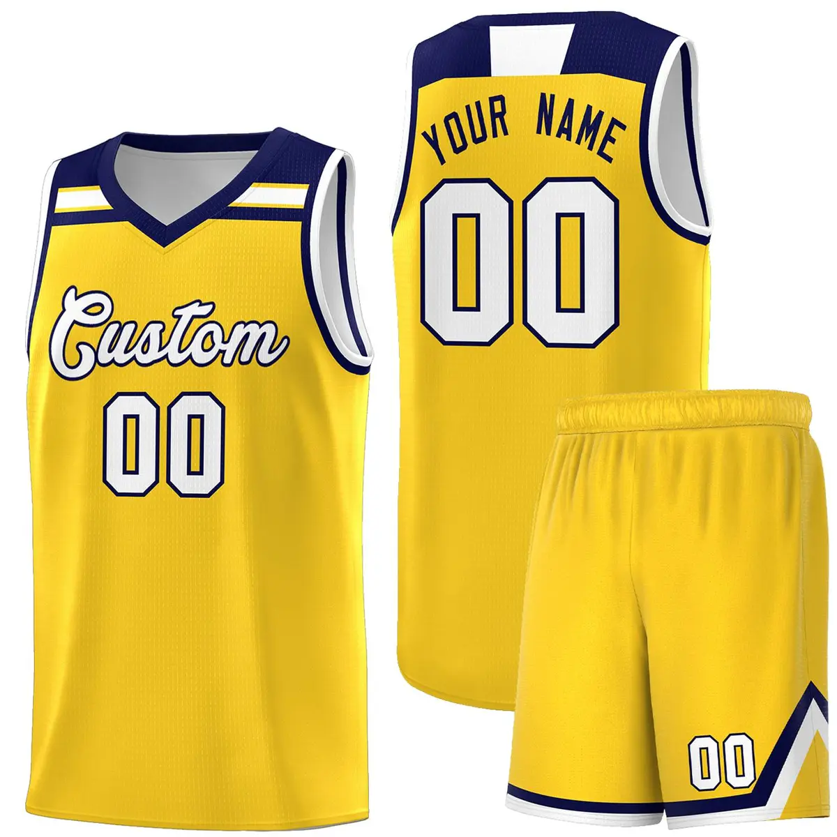 Gold White-Navy Classic Basketball Sports Uniform Jersey