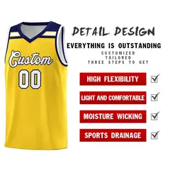 Gold White-Navy Classic Basketball Sports Uniform Jersey 4