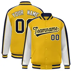 Gold White-Navy Color Block Varsity Full-Snap Baseball Jacket