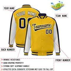 Gold White-Navy Color Block Varsity Full-Snap Baseball Jacket 2