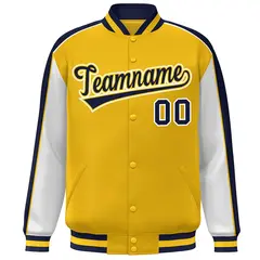 Gold White-Navy Color Block Varsity Full-Snap Baseball Jacket 3