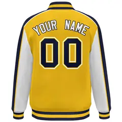 Gold White-Navy Color Block Varsity Full-Snap Baseball Jacket 4