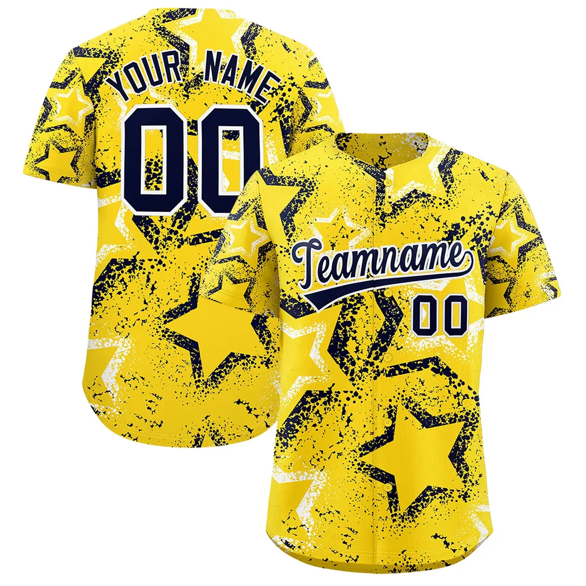 Gold White Navy Graffiti Star Ink Texture Baseball Jersey