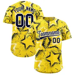 Gold White Navy Graffiti Star Ink Texture Baseball Jersey 1