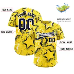 Gold White Navy Graffiti Star Ink Texture Baseball Jersey 2
