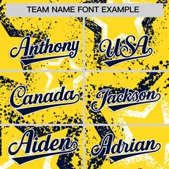 Gold White Navy Graffiti Star Ink Texture Baseball Jersey 3