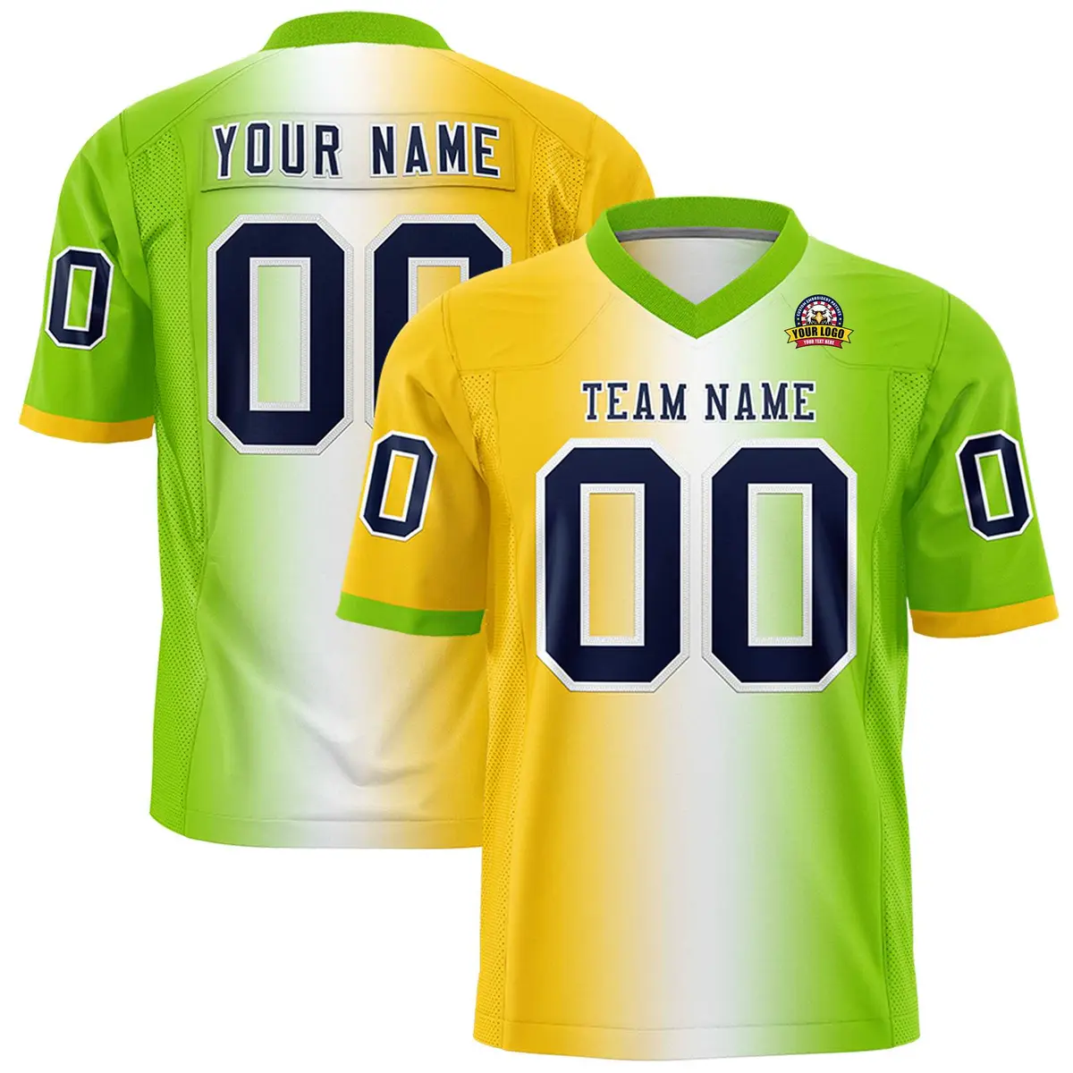 Gold White-Neon Green Gradient Football Jersey