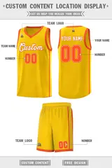 Gold White-Orange Two Bar Side Sports Basketball Jersey 2