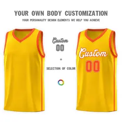 Gold White-Orange Two Bar Side Sports Basketball Jersey 3