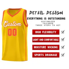 Gold White-Orange Two Bar Side Sports Basketball Jersey 5